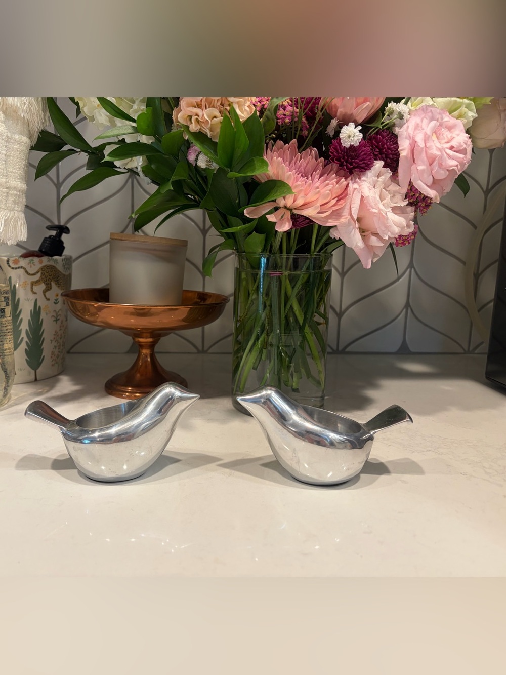 Pair of Silver Bird-Shaped Tealight Candle Holder